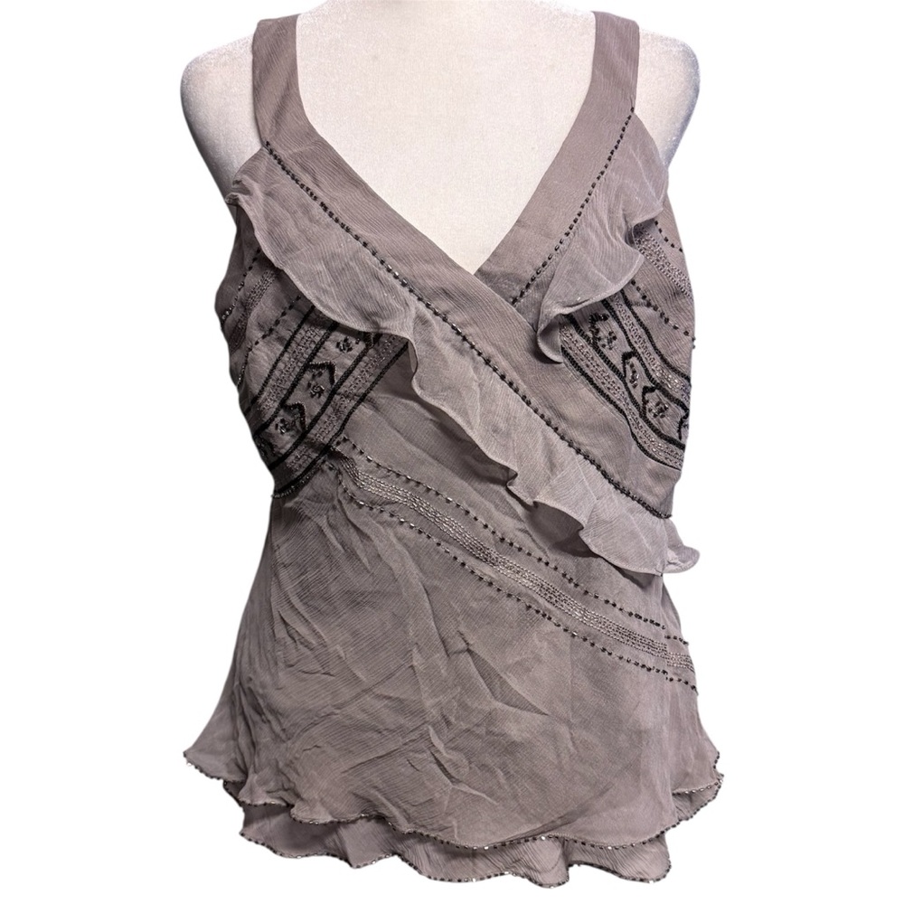Marks & Spencer Autograph 100% Silk Embroidered Beaded Ruffle Tank UK 14 US 10